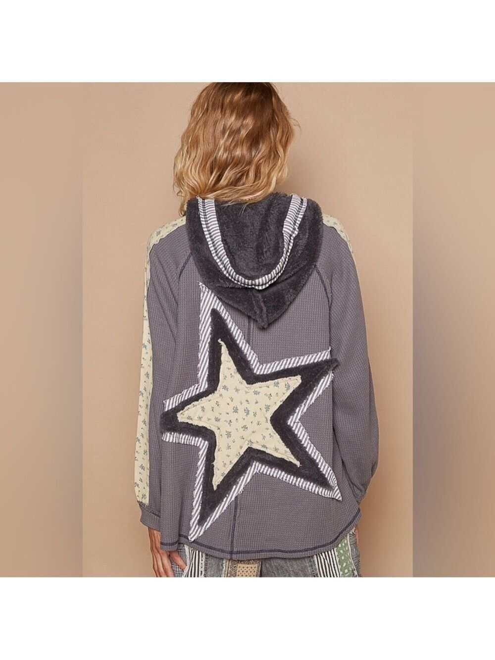 Pol Stunning Oversized Part Sherpa Heavy Patched Star on back